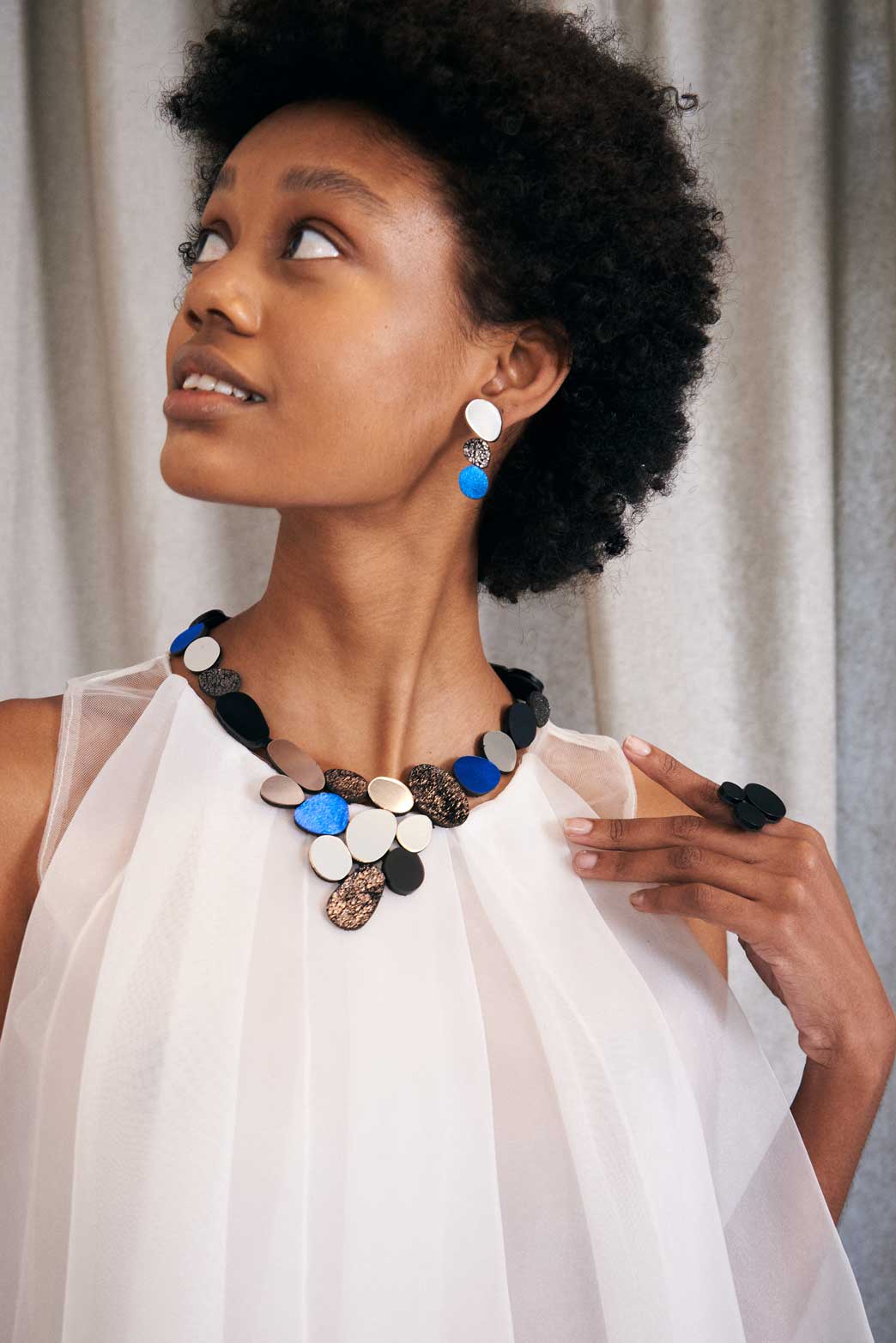 Organic Reflections Earrings - Silver/Pewter/Blue