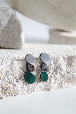 Boucles d'oreilles Réflexions Organiques - Argent+Étain+Vert