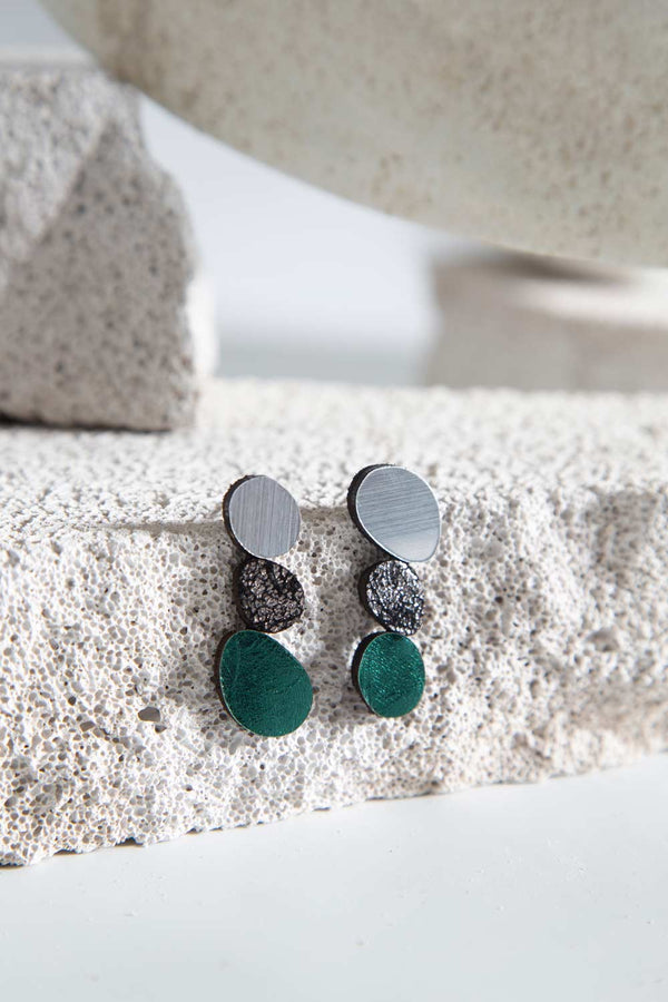 Organic Reflections Earrings - Silver+Pewter+Green