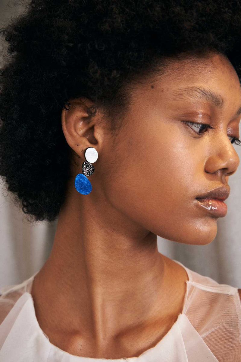 Organic Reflections Earrings - Silver+Pewter+Blue