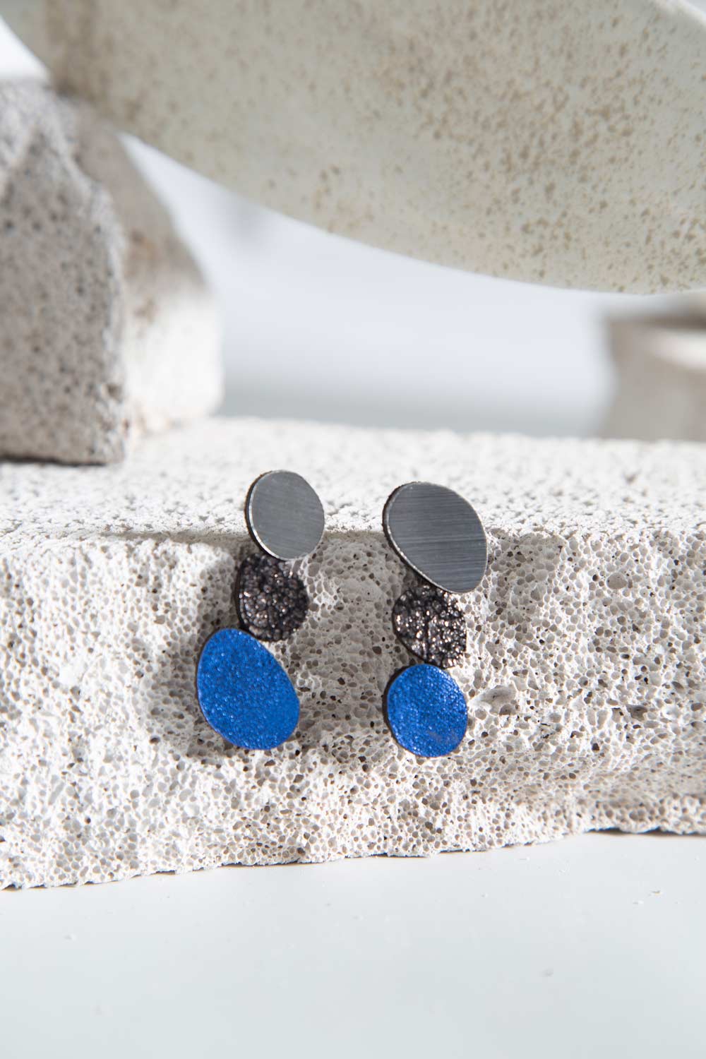 Organic Reflections Earrings - Silver/Pewter/Blue