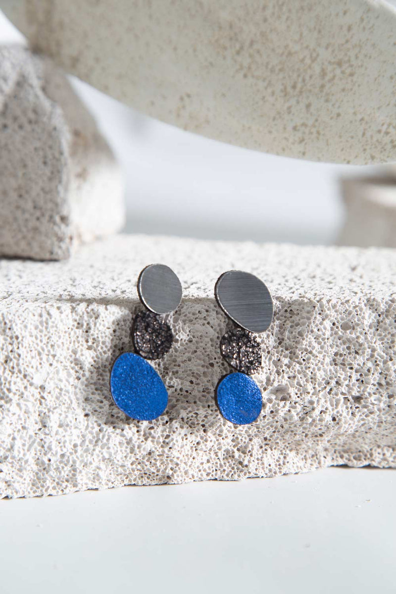 Organic Reflections Earrings - Silver+Pewter+Blue