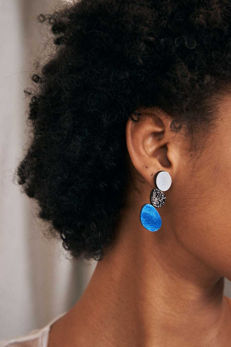 Organic Reflections Earrings - Silver+Pewter+Blue