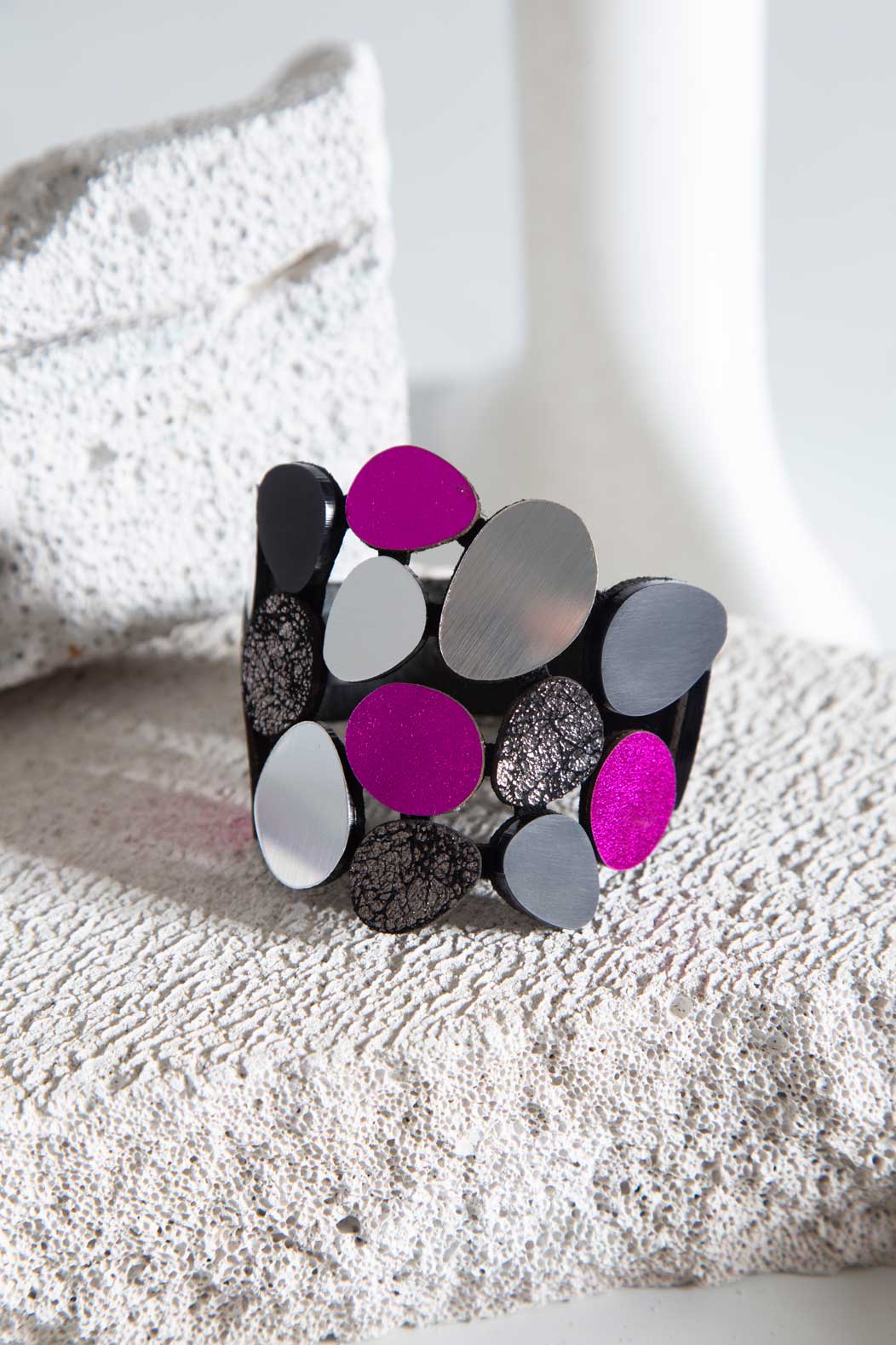 Organic Reflections Bracelet - Silver+Black/Pewter/Fuchsia