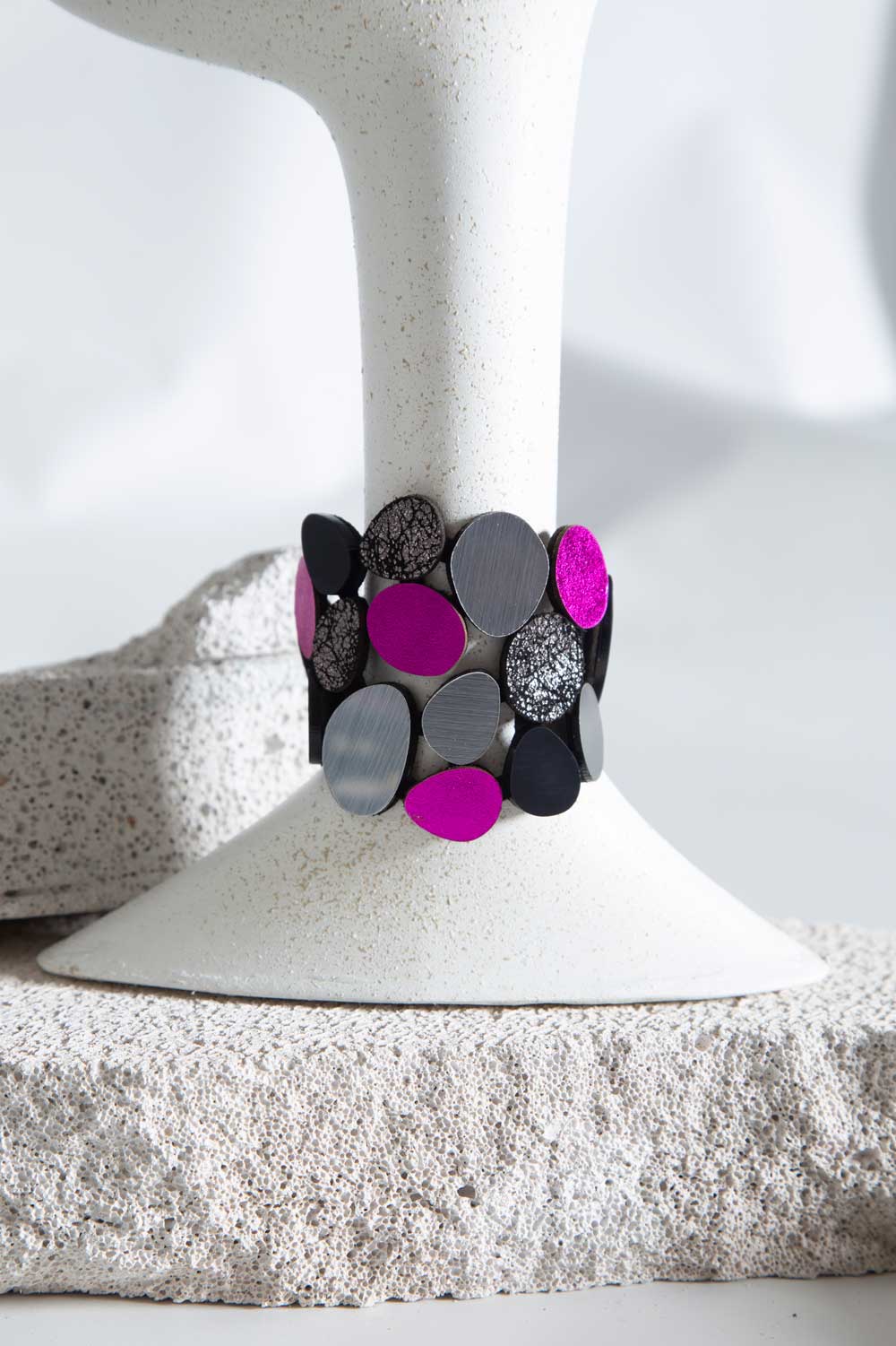 Organic Reflections Bracelet - Silver+Black/Pewter/Fuchsia