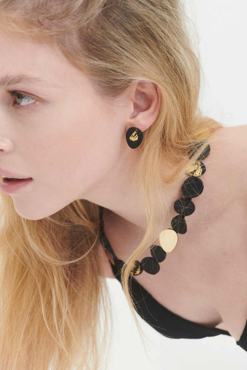 Collier Rond Réflexions Organiques - Pierres Moyennes - Noir+Or