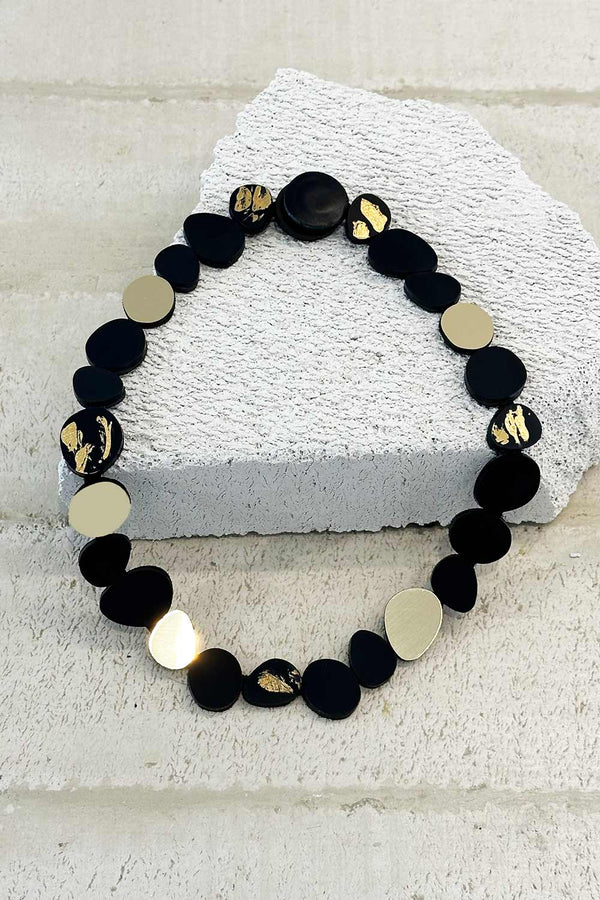 Organic Reflections Round Necklace - Medium Stones - Black+Gold