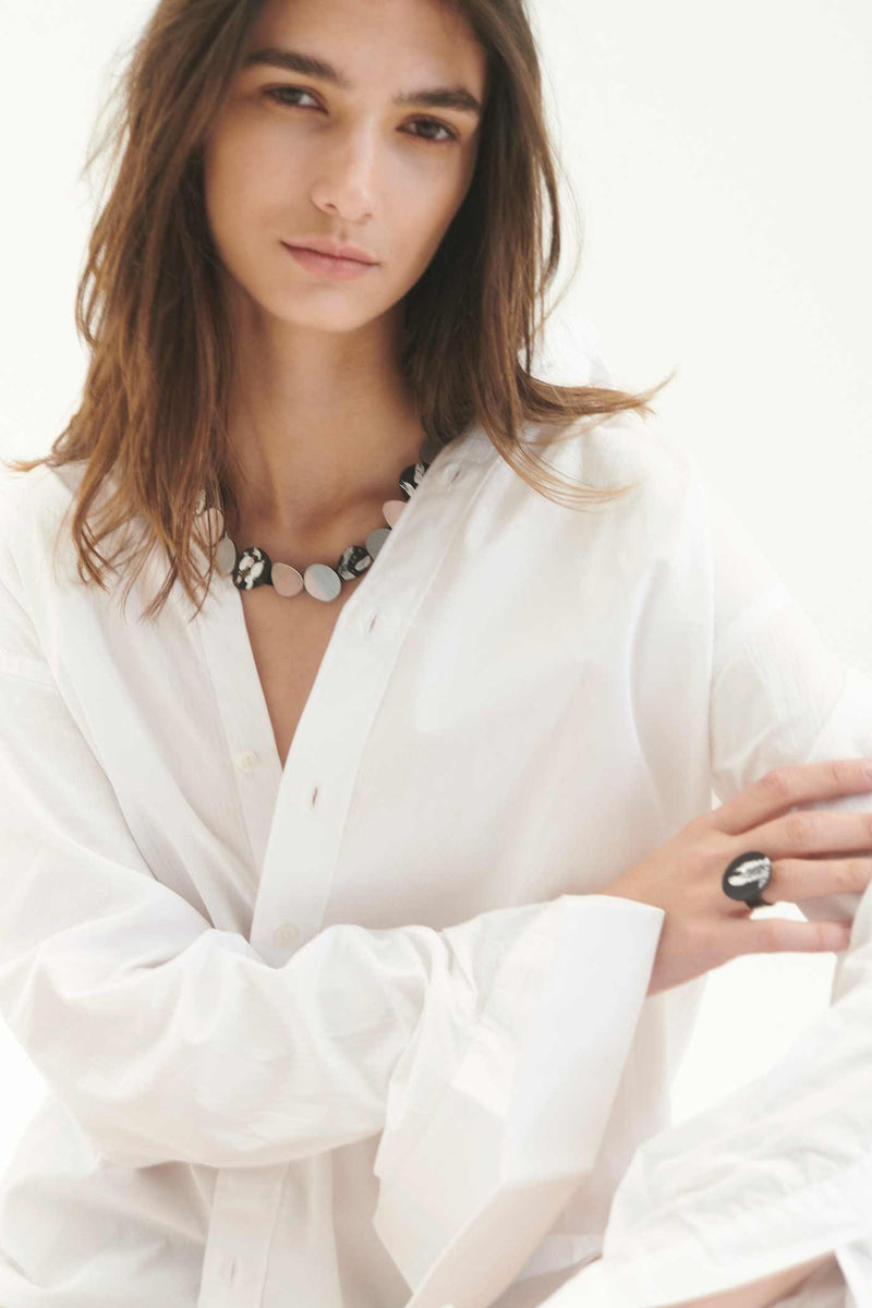 Collier Rond Réflexions Organiques - Pierres Moyennes - Argent+Noir