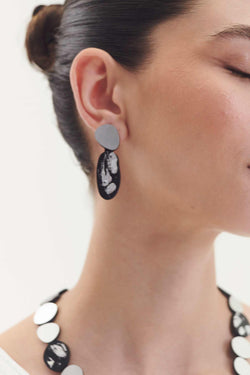 Organic Reflections Earrings 2 Stones - Silver+Black