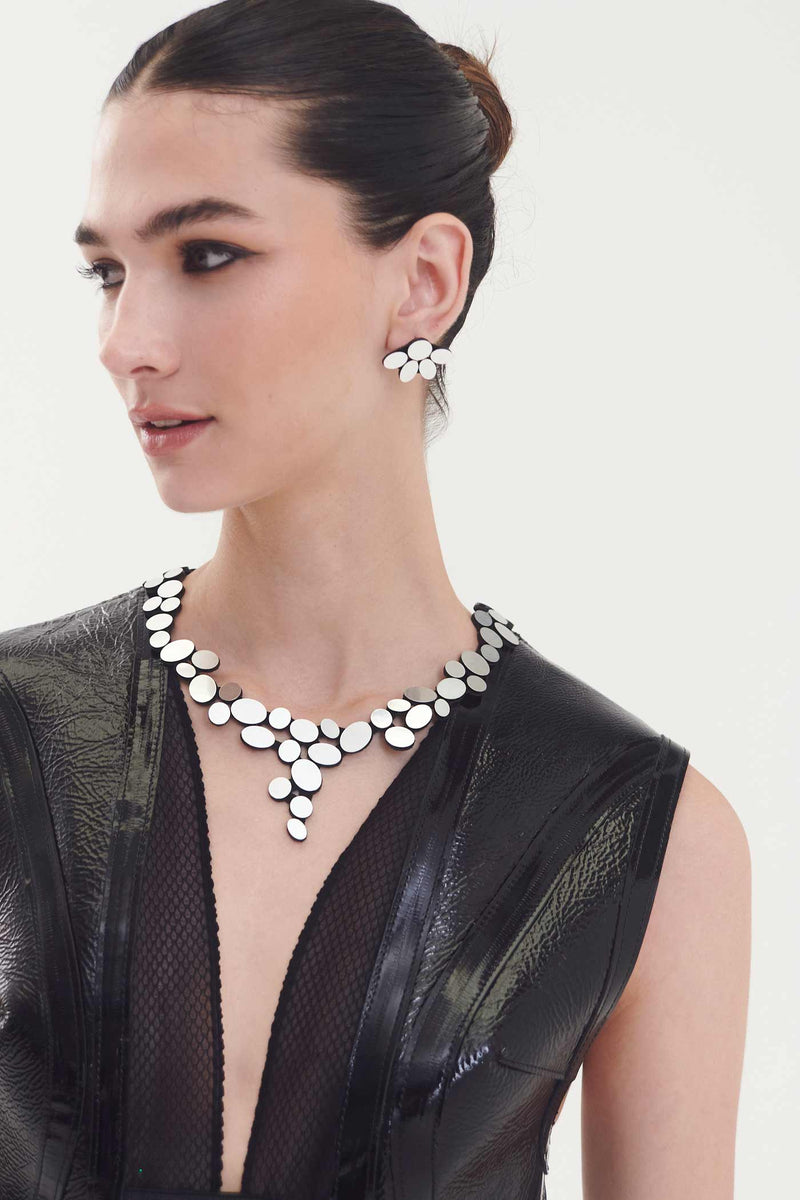 Collier V Double Couche Organic Reflections - Argent