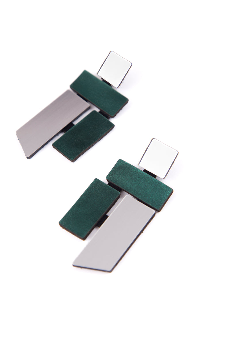 Piet Earrings - Silver + Green