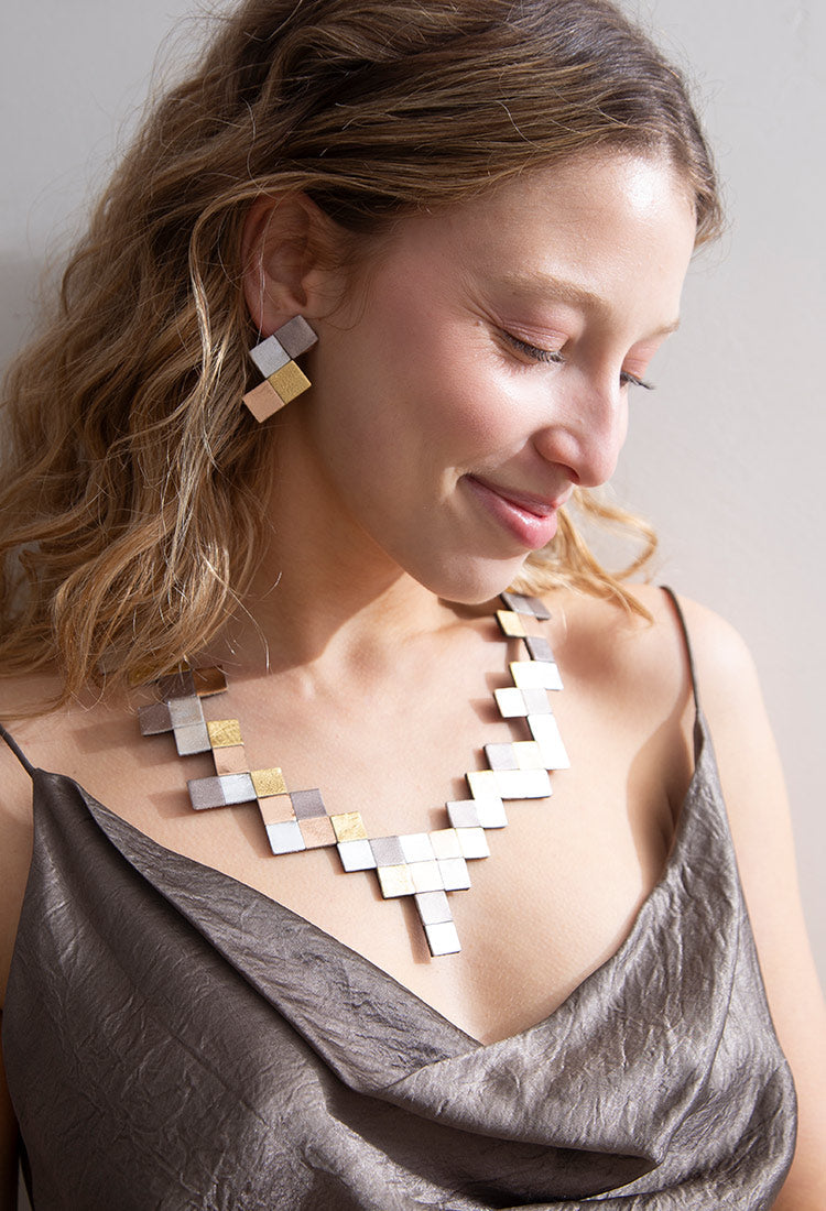 Pixel Tetris Earrings - Metallics
