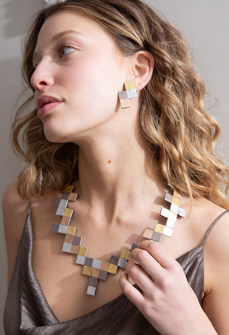 Pixel Tetris Earrings - Metallics