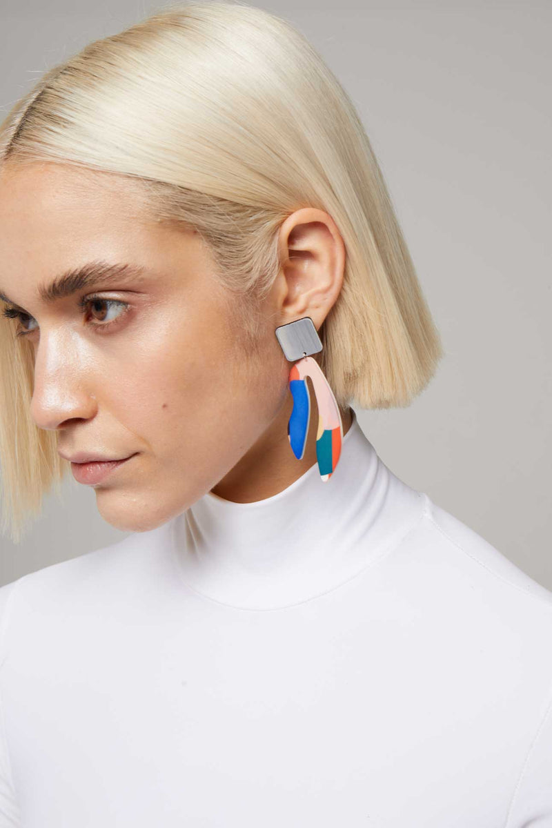 Pré-commander! Boucles d'oreilles Bauhaus A - Argent & Noir