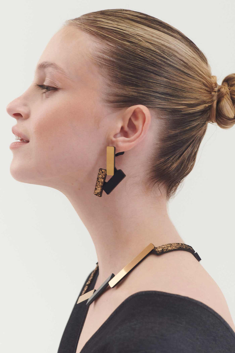 Ray Kleine Ohrringe - Schwarz+Gold