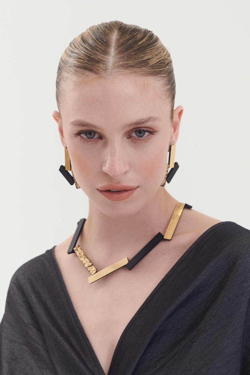 Collier Pendentif Ray - Argent+Noir+Or