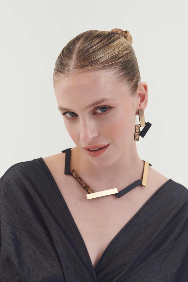 Collier Pendentif Ray - Argent+Noir+Or