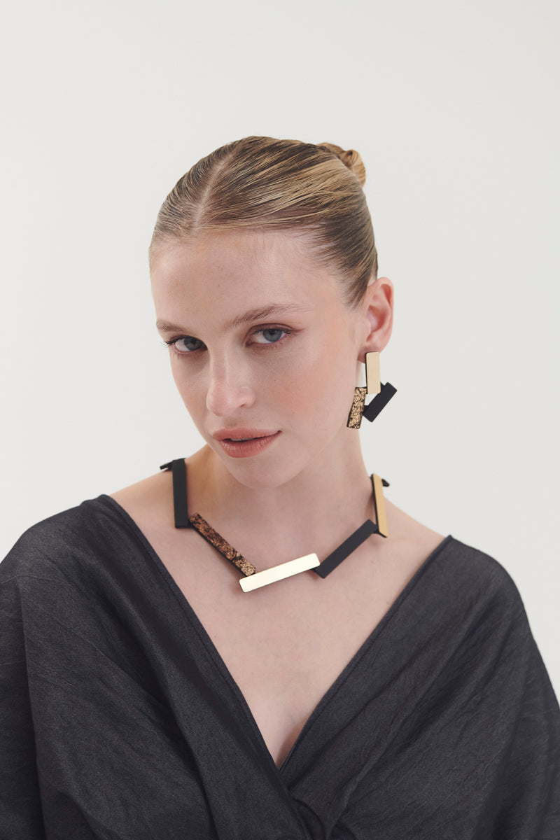 Collier Pendentif Ray - Argent+Noir+Or