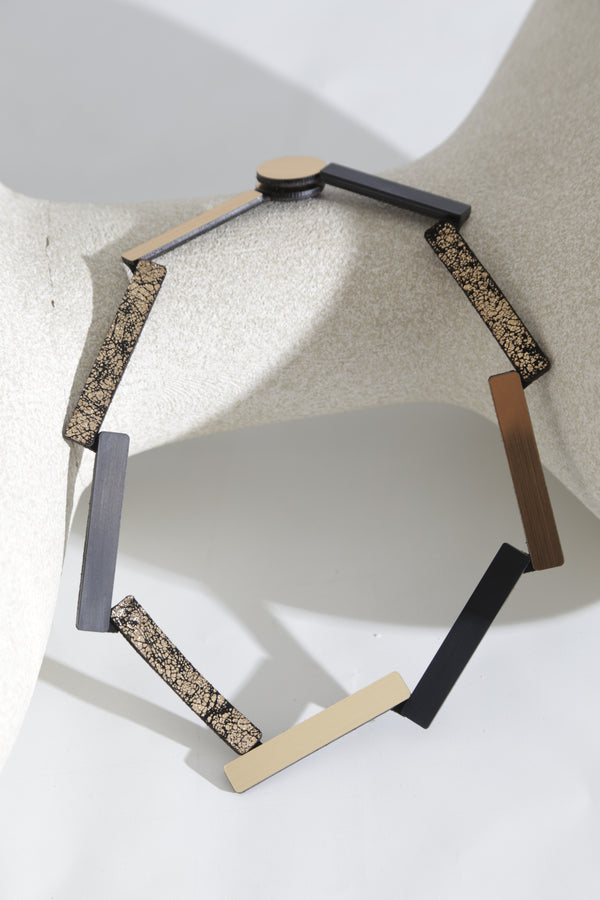 Collier Pendentif Ray - Argent+Noir+Or