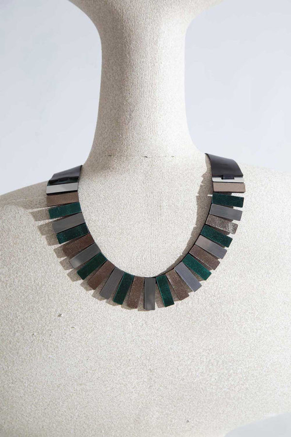 Collier Ray Egyptien - Argent + Étain + Vert