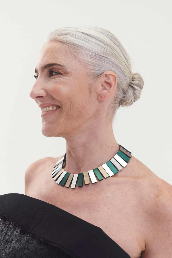 Collier Ray Egyptien - Argent + Étain + Vert