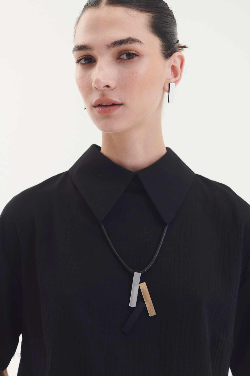 Collier Pendentif Ray - Argent+Noir+Or
