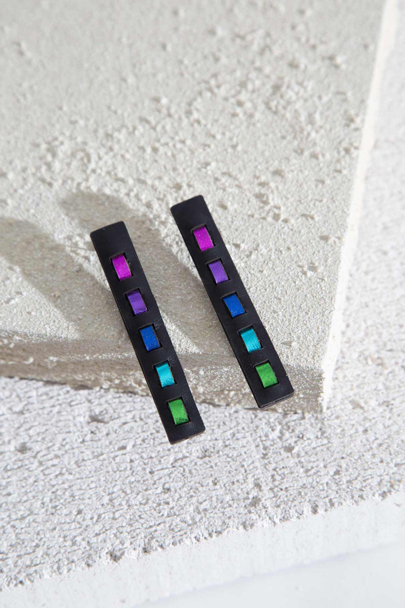 Rainbow Threads Earrings Long - Black/Cool Colors