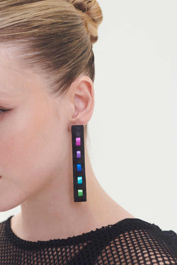 Rainbow Threads Earrings Long - Black/Cool Colors