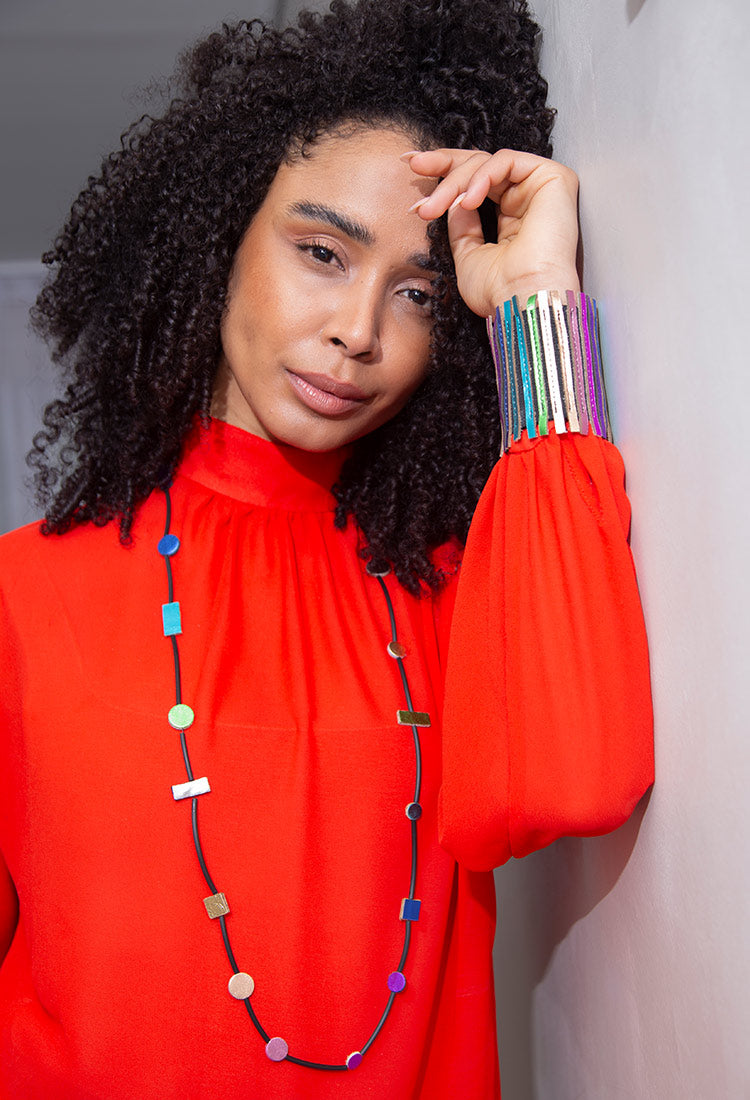 Rainbow Necklace Long Tubes-  Black/Rainbow