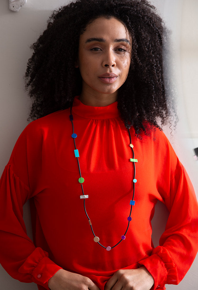 Rainbow Necklace Long Tubes-  Black/Rainbow