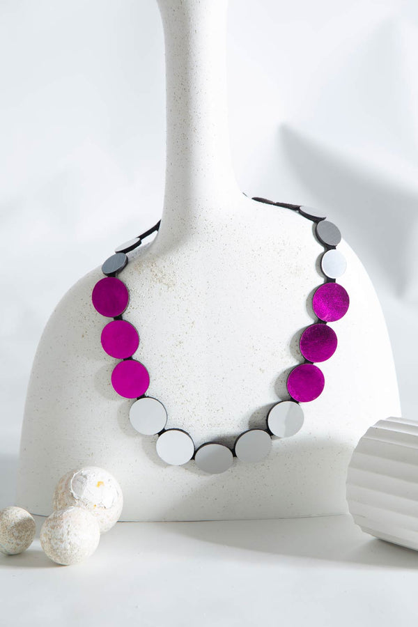 Sarah's Dream Circle Necklace - Silver+Pewter+Fuchsia