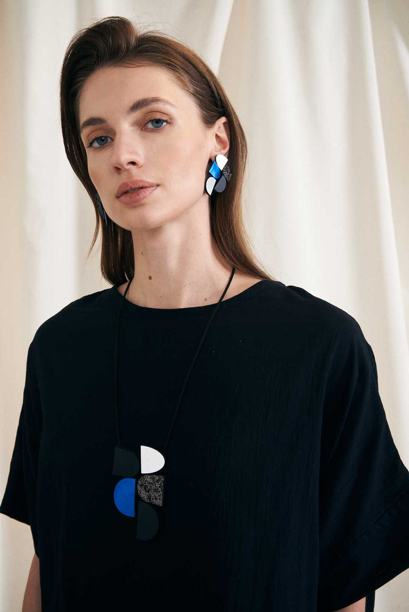 Collier pendentif Vision de Sophie - Argent+Étain+Noir+Bleu