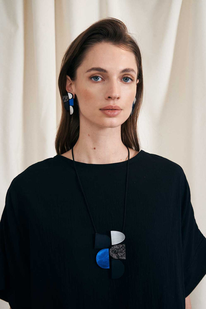 Collier pendentif Vision de Sophie - Argent+Étain+Noir+Bleu