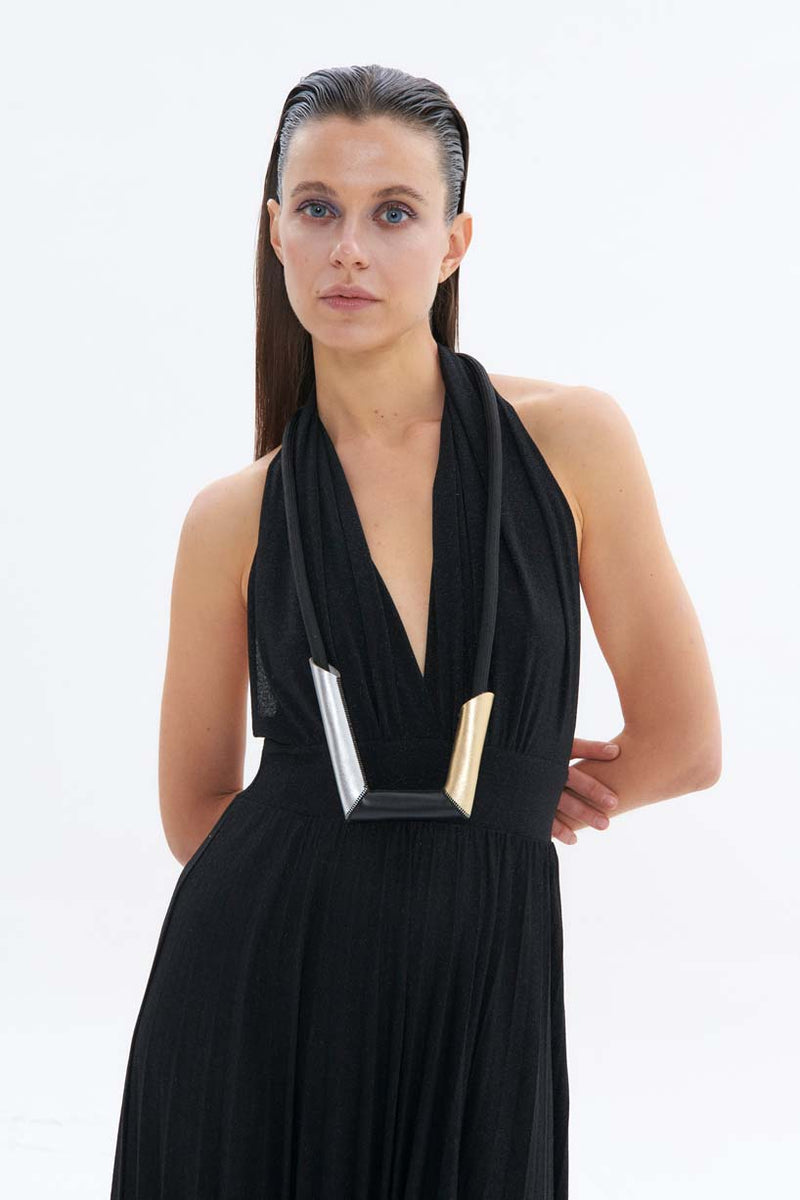 Collier Tube U - Argent + Noir + Or