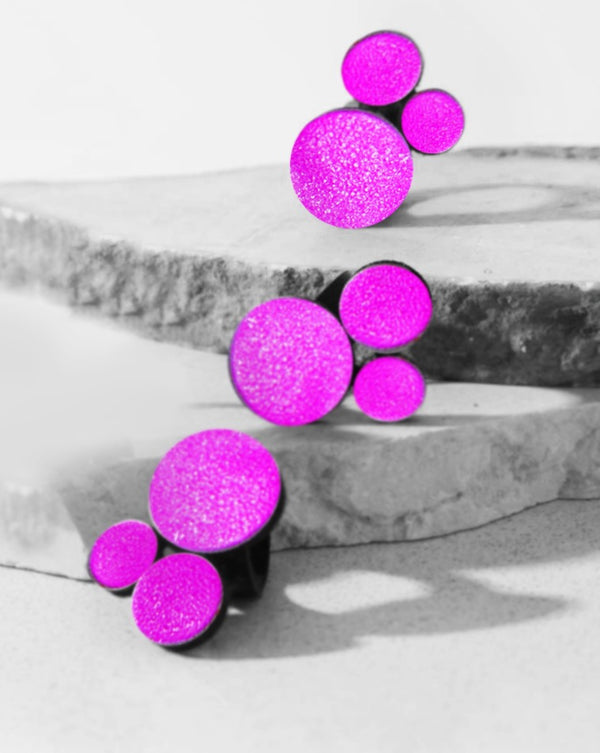 Abstraction Ring 3 Circles - Metallic Fuchsia Leather *
