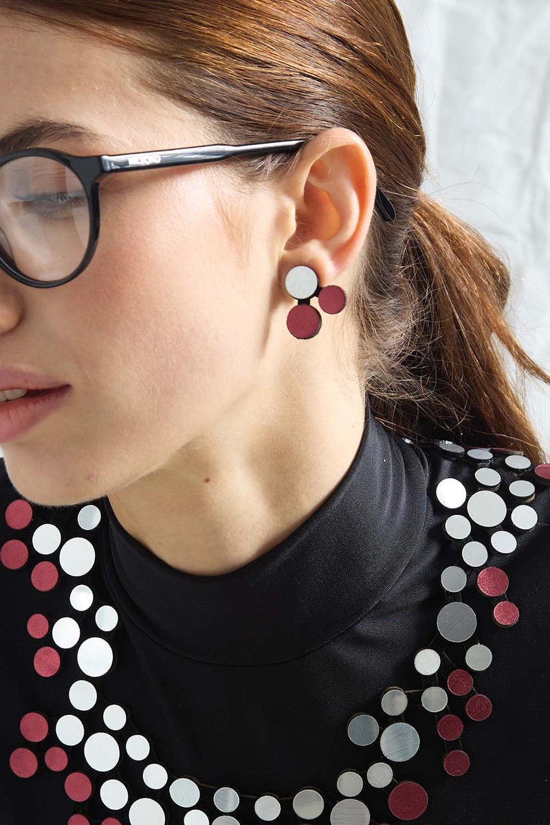 Abstraction Earrings - Silver/Burgundy*