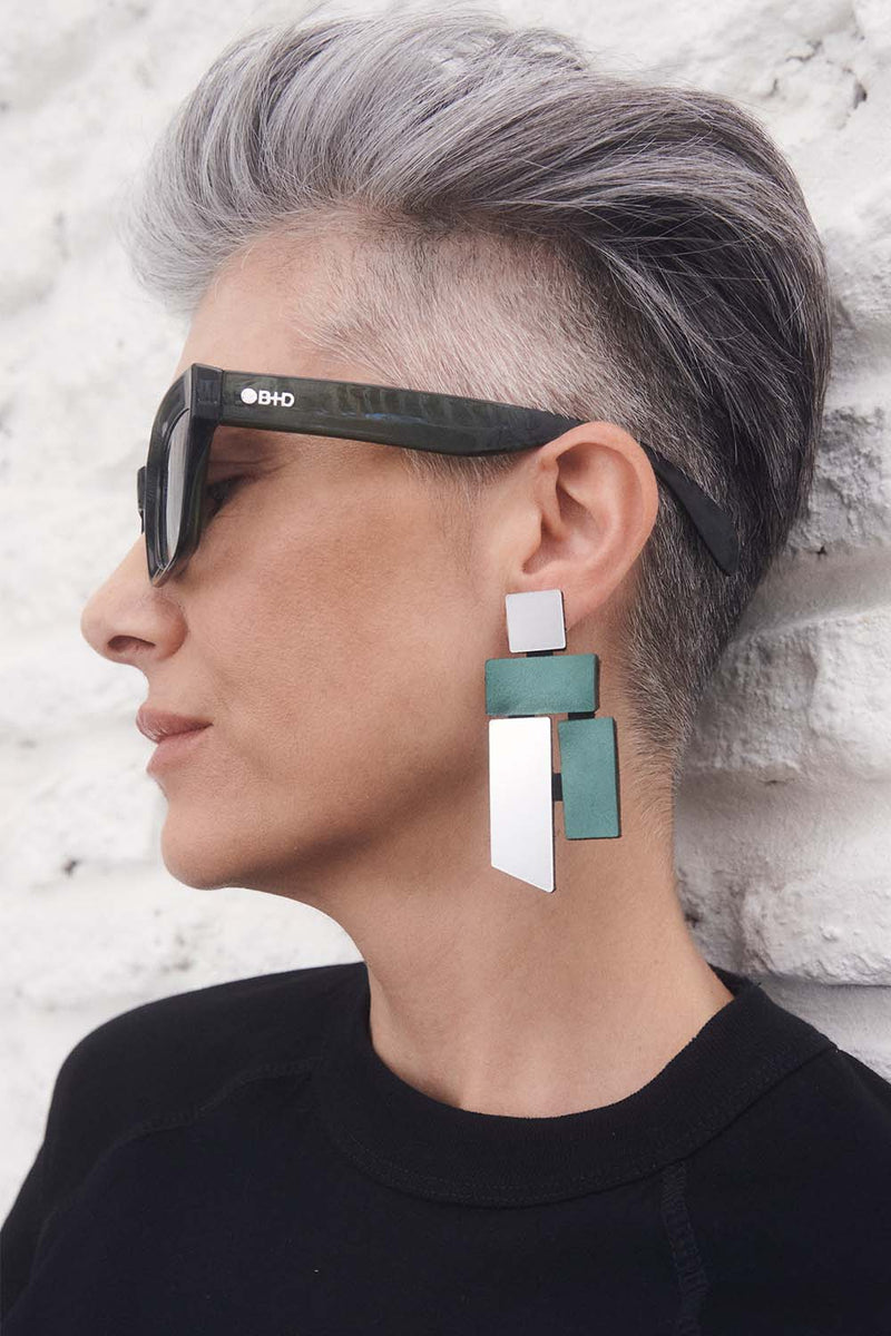 Piet Earrings - Silver + Green