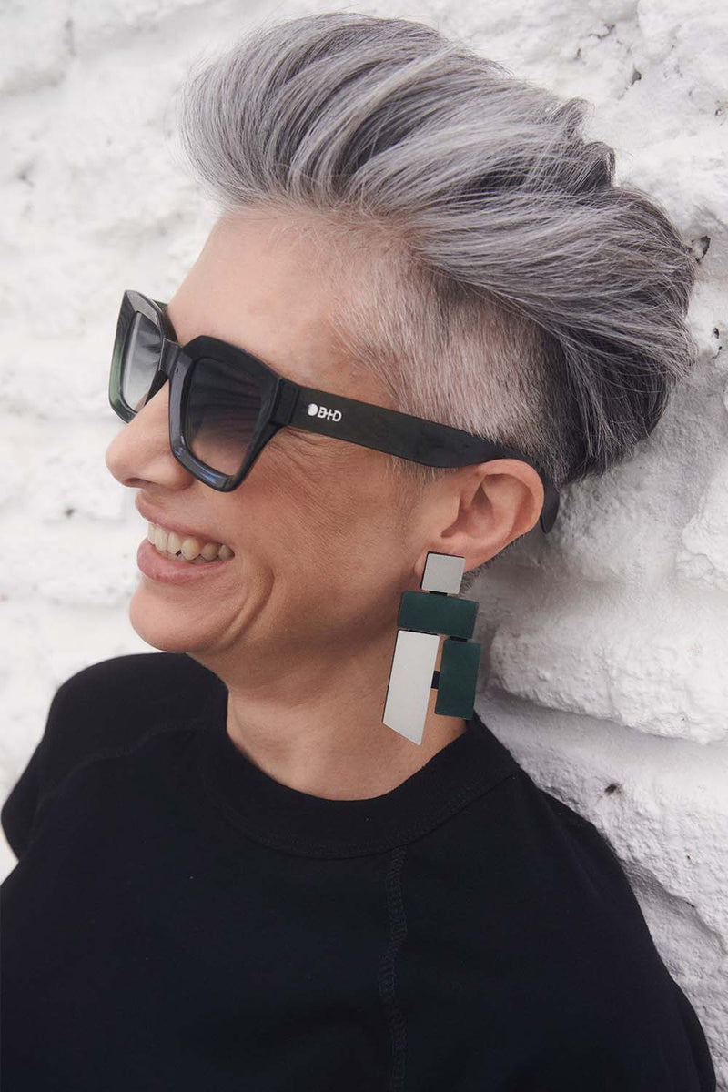 Piet Earrings - Silver + Green