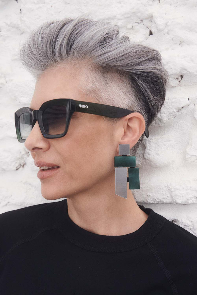 Piet Earrings - Silver + Green