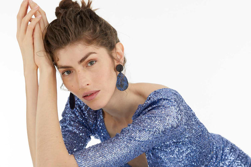 Audrey Ohrringe Circle Drop XL - Schwarz+Blau