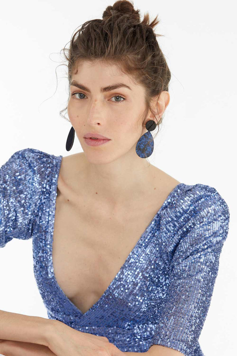 Audrey Ohrringe Circle Drop XL - Schwarz+Blau