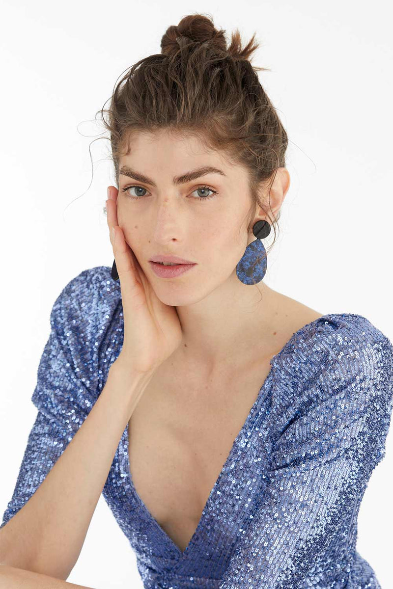 Audrey Earrings Circle Drop XL - Black+Blue