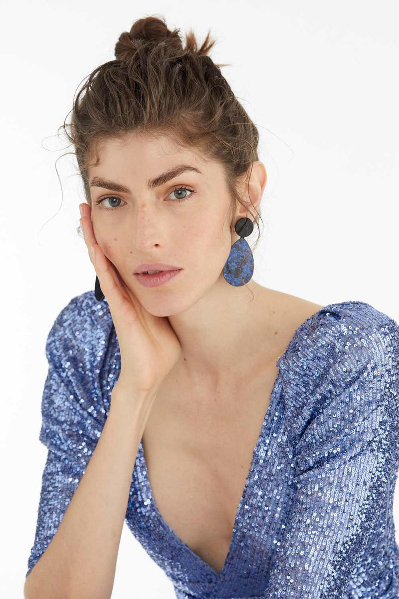 Audrey Earrings Circle Drop XL - Black+Blue