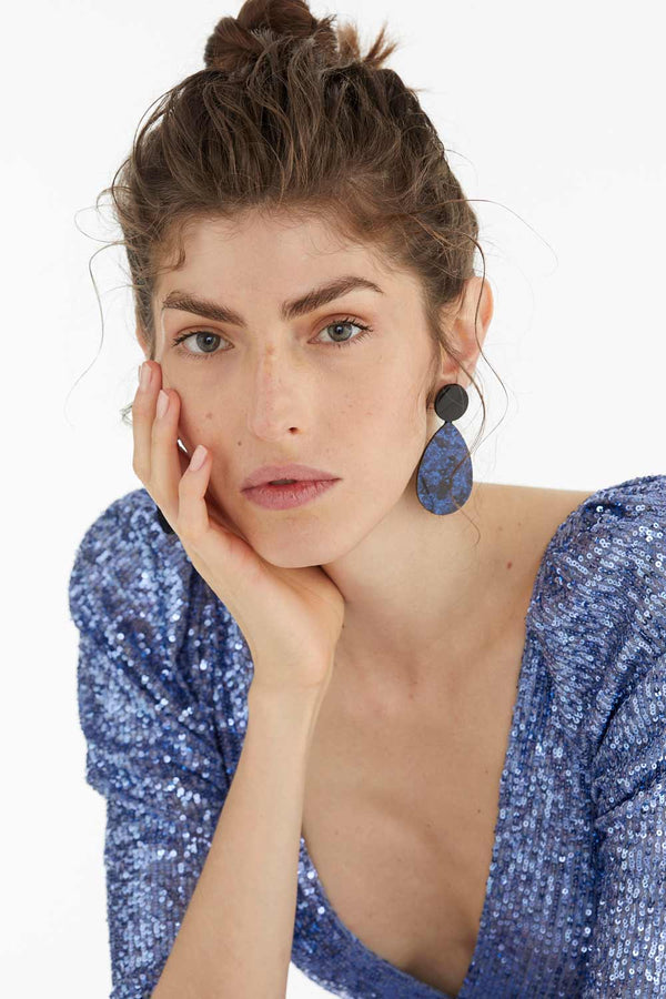 Audrey Ohrringe Circle Drop XL - Schwarz+Blau