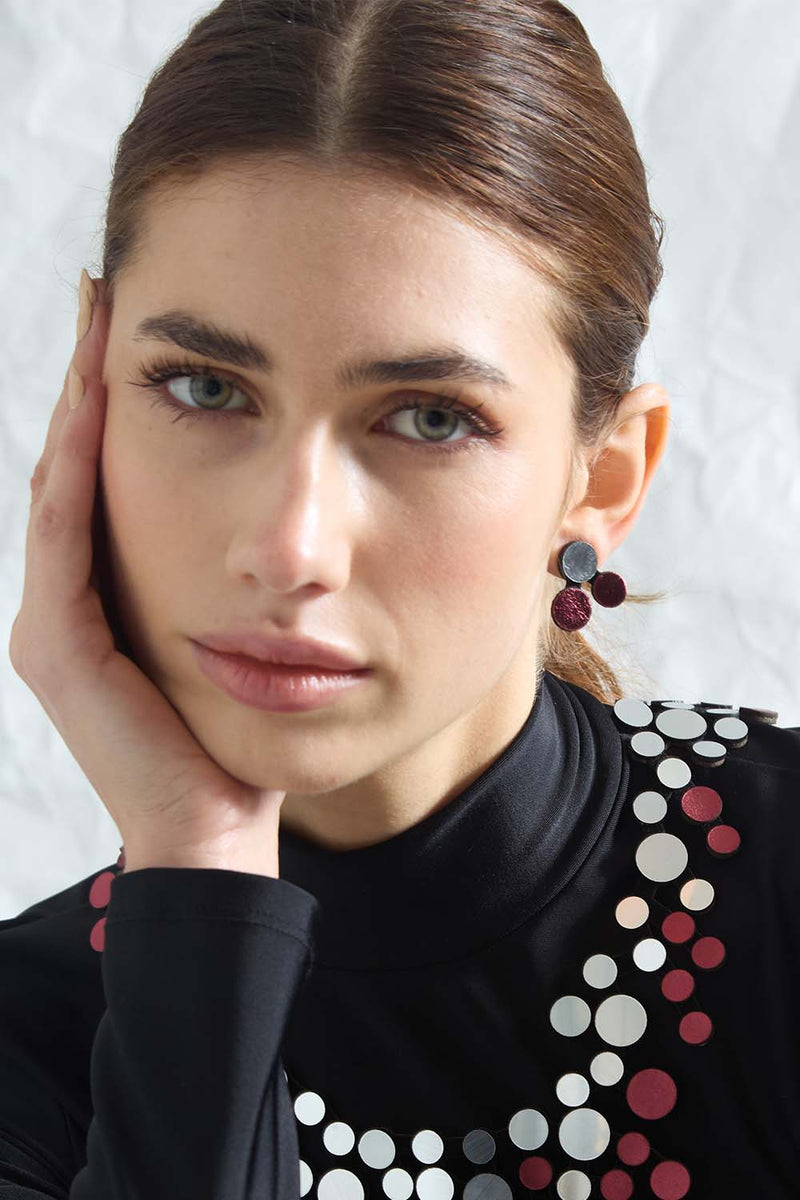 Abstraction Earrings - Silver/Burgundy*