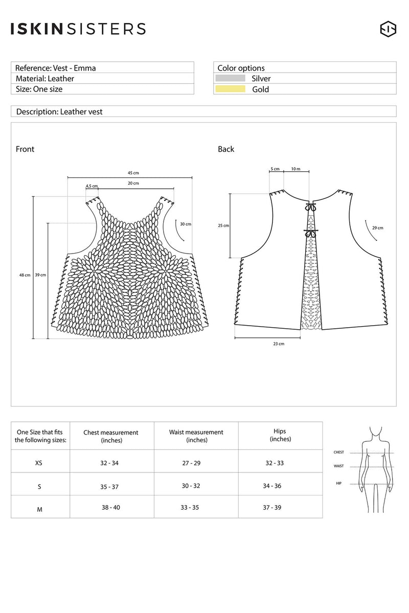 Gilet en cuir Emma - Argent - Fabriqué sur commande