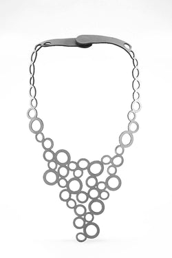 Abstraction Holes V Necklace in Leather - Silver