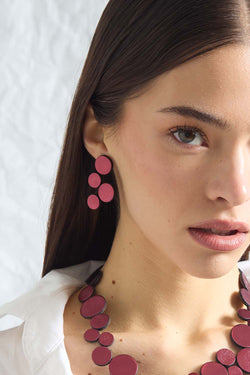 Abstraction Earrings Small Leather - Burgundy