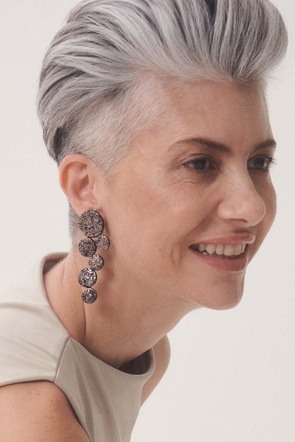 Abstraction Earrings Large - Crackled Pewter Leather *