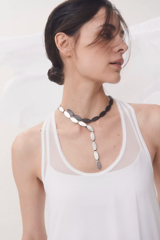 Emma Y Necklace - Silver/Black